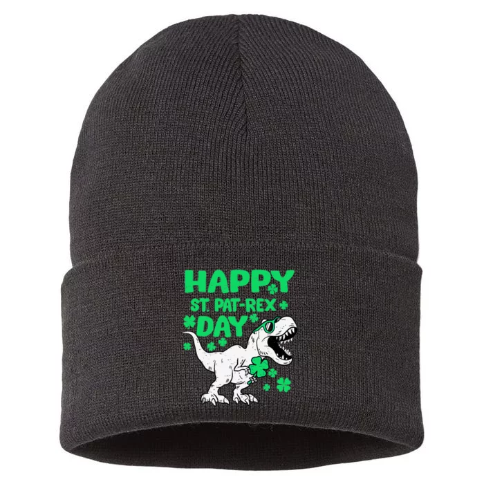 Happy St PaTRex Dinosaur Saint Patrick's Day Boy Girl Tank Top Sustainable Knit Beanie