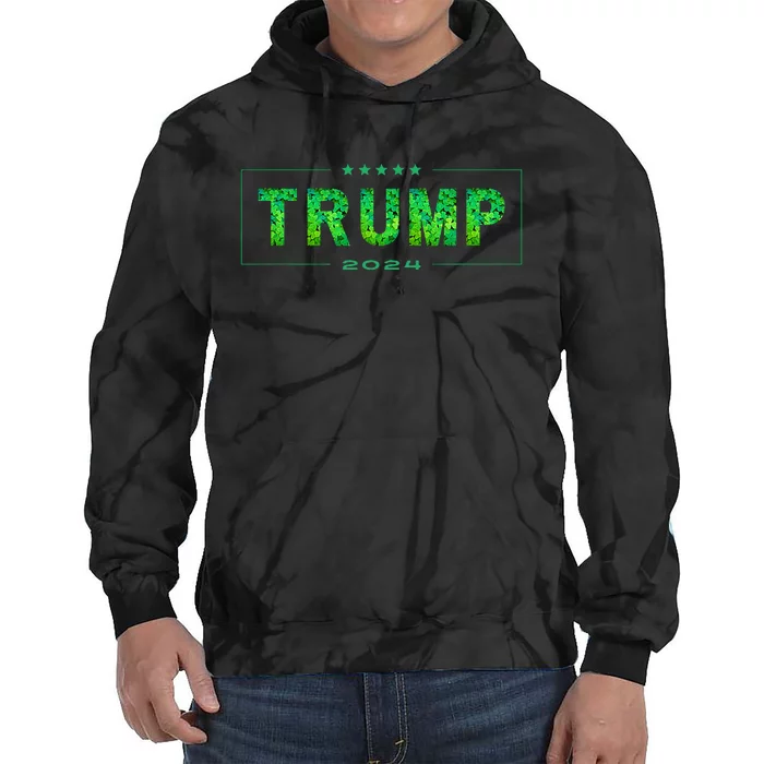 Happy St Patrick's Day Trump 2024 Clover Leaf Tie Dye Hoodie