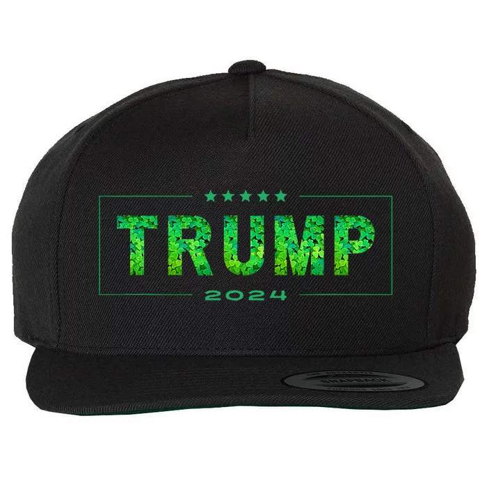 Happy St Patrick's Day Trump 2024 Clover Leaf Wool Snapback Cap