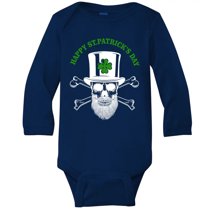 Happy St Patrick's Day Skull Holiday Baby Long Sleeve Bodysuit