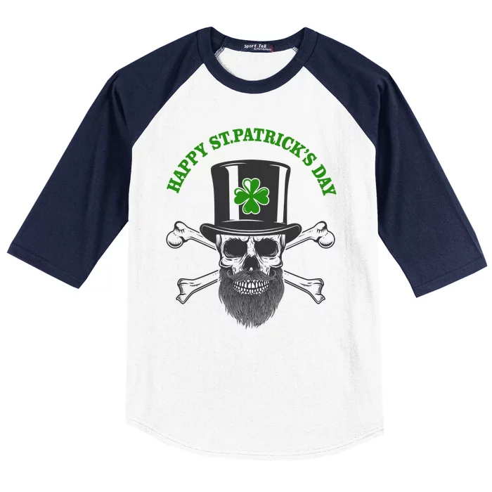 Happy St Patrick's Day Skull Holiday Baseball Sleeve Shirt