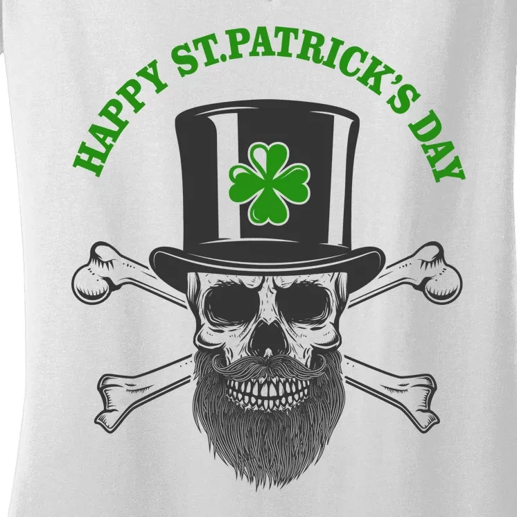 Happy St Patrick's Day Skull Holiday Women's V-Neck T-Shirt