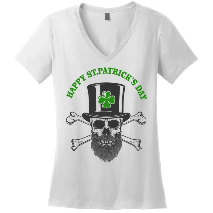 Happy St Patrick's Day Skull Holiday Women's V-Neck T-Shirt