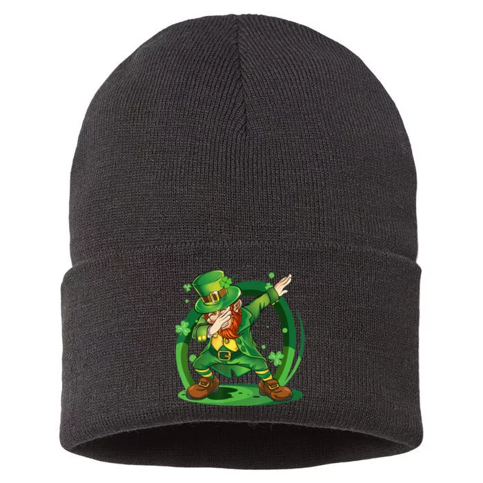 Happy St Patricks Day Dabbing Leprechaun Sustainable Knit Beanie