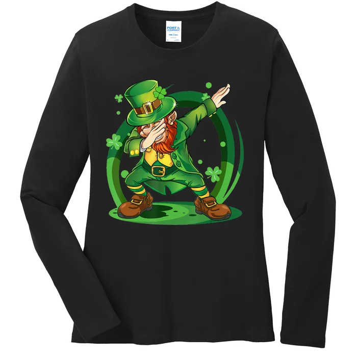 Happy St Patricks Day Dabbing Leprechaun Ladies Long Sleeve Shirt