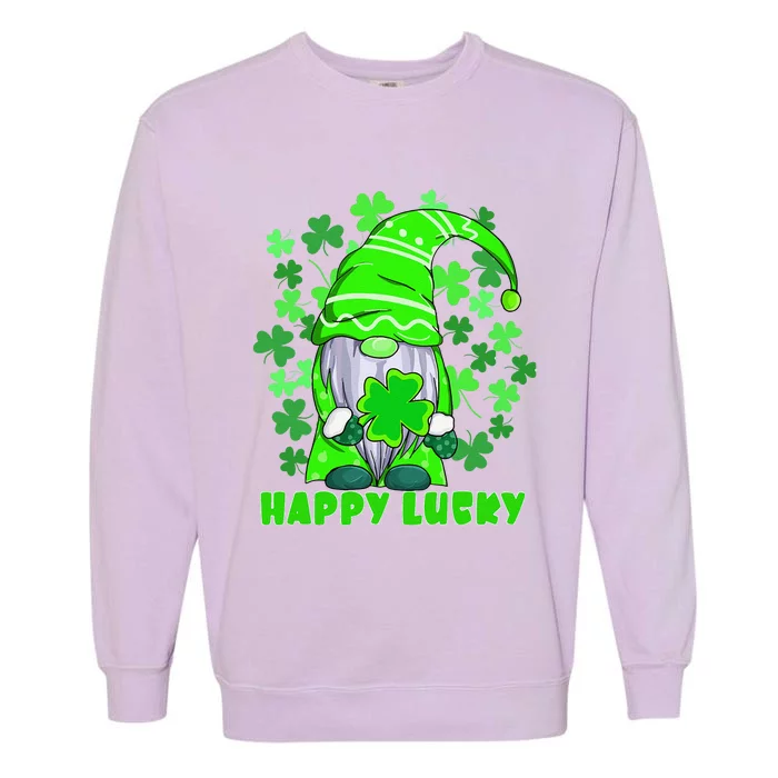 Happy Saint Patrick's Day With Happy Lucky Gnome Andshamrock Garment-Dyed Sweatshirt