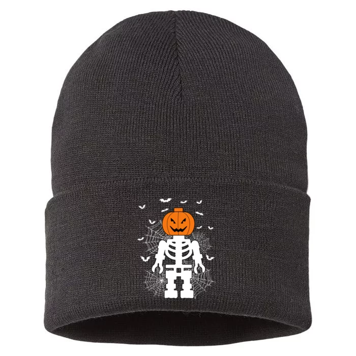 Halloween Skeleton Pumpkin Master Builder Block Building Gifts Sustainable Knit Beanie