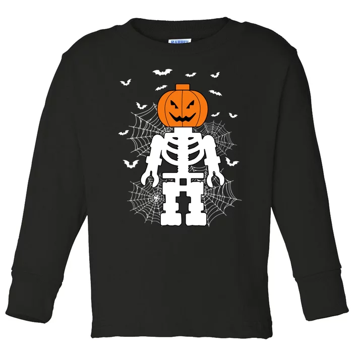 Halloween Skeleton Pumpkin Master Builder Block Building Gifts Toddler Long Sleeve Shirt