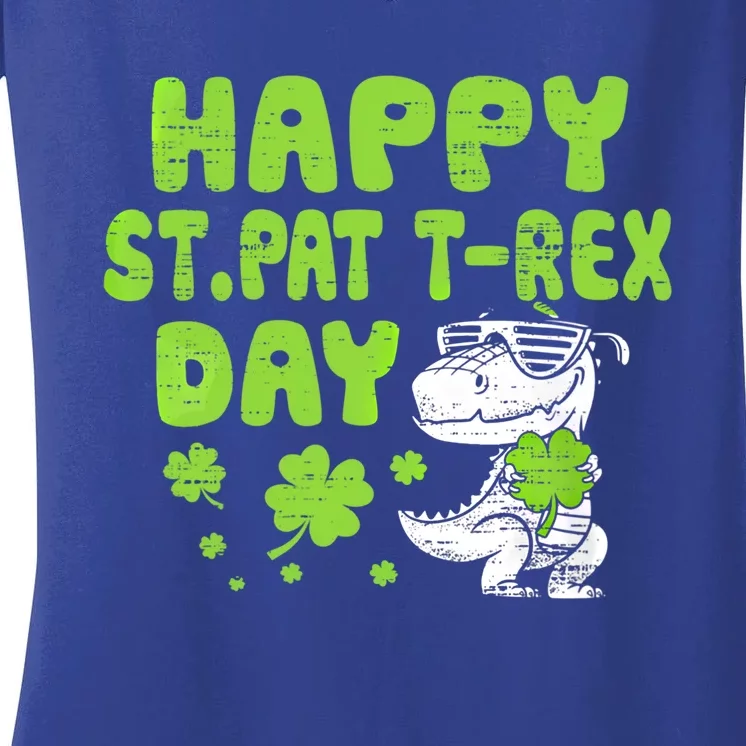 Happy St Pat Rex Day Funny Gift St Patricks Dinosaur Cool Gift Women's V-Neck T-Shirt