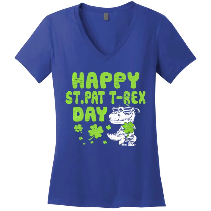 Happy St Pat Rex Day Funny Gift St Patricks Dinosaur Cool Gift Women's V-Neck T-Shirt