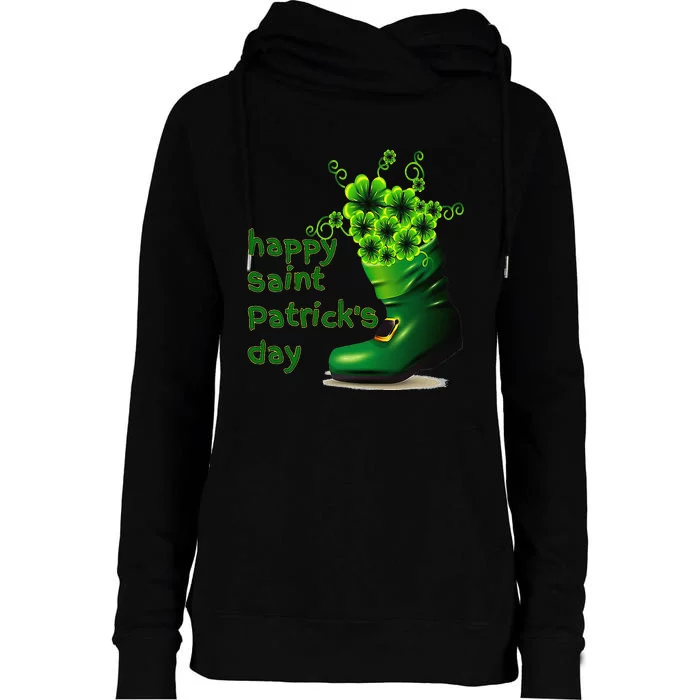 Happy Saint Patrick's Day, Green Shoe Lucky Shamrock Irish Womens Funnel Neck Pullover Hood