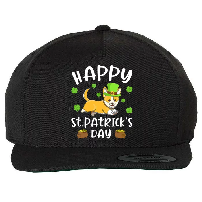 Happy St Patrick's Day Funy Saint Patricks Corgi Dog Gifts Wool Snapback Cap