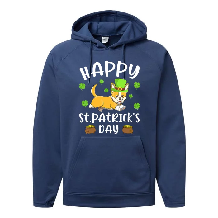 Happy St Patrick's Day Funy Saint Patricks Corgi Dog Gifts Performance Fleece Hoodie