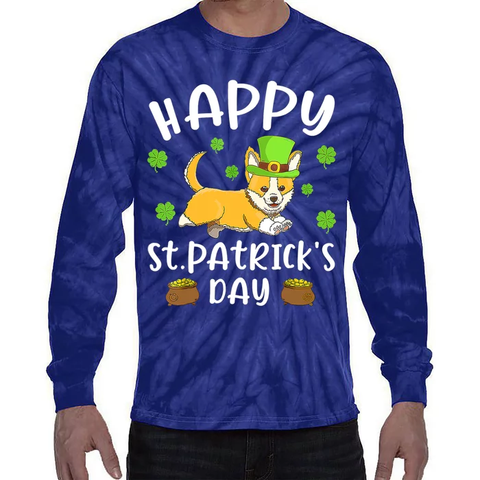 Happy St Patrick's Day Funy Saint Patricks Corgi Dog Gifts Tie-Dye Long Sleeve Shirt