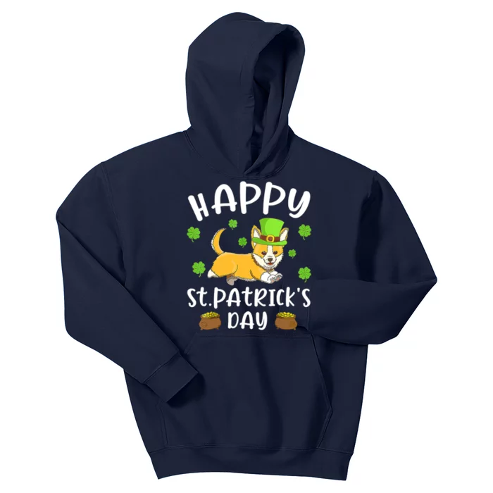 Happy St Patrick's Day Funy Saint Patricks Corgi Dog Gifts Kids Hoodie