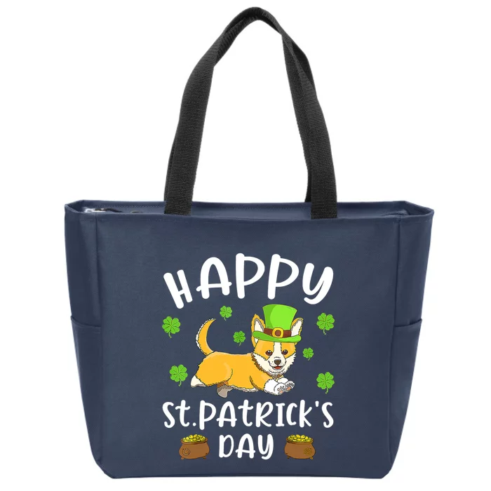 Happy St Patrick's Day Funy Saint Patricks Corgi Dog Gifts Zip Tote Bag