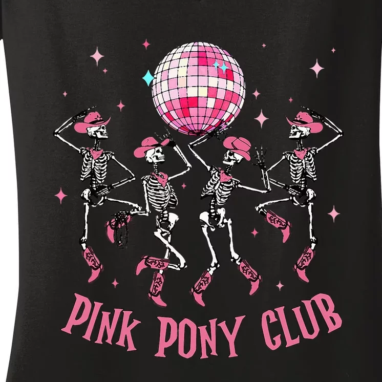 Halloween Skeleton Pony Club Cowgirl Western Birthday Women's V-Neck T-Shirt