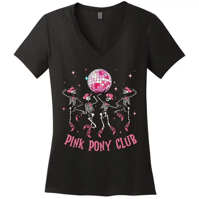 Halloween Skeleton Pony Club Cowgirl Western Birthday Women's V-Neck T-Shirt