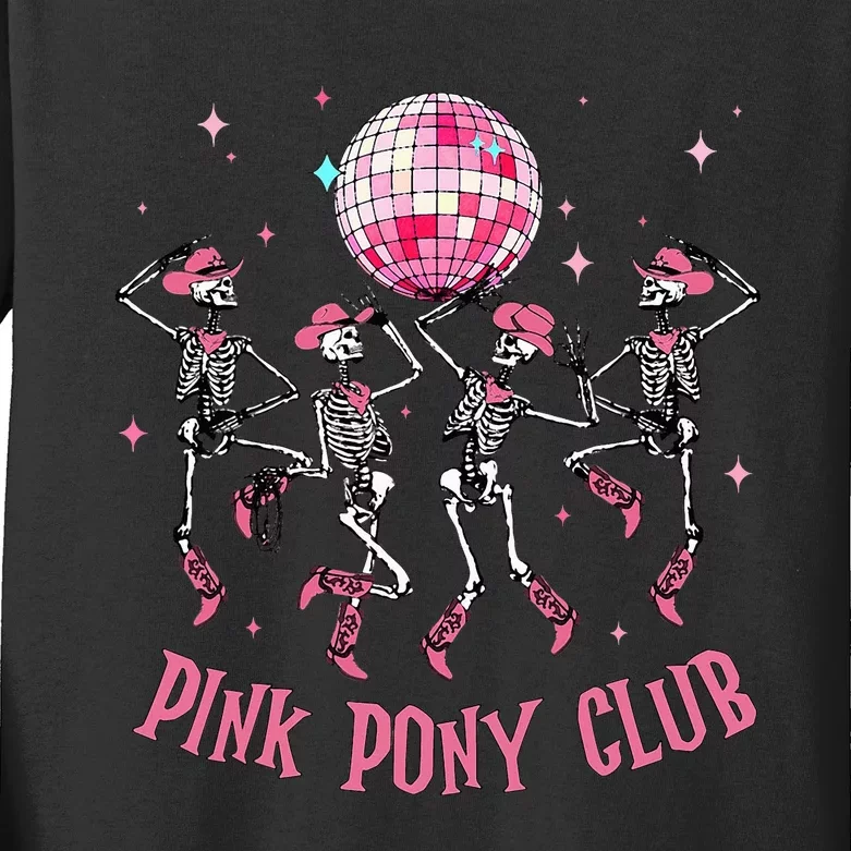 Halloween Skeleton Pony Club Cowgirl Western Birthday Kids Long Sleeve Shirt