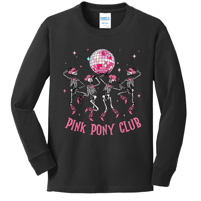 Halloween Skeleton Pony Club Cowgirl Western Birthday Kids Long Sleeve Shirt