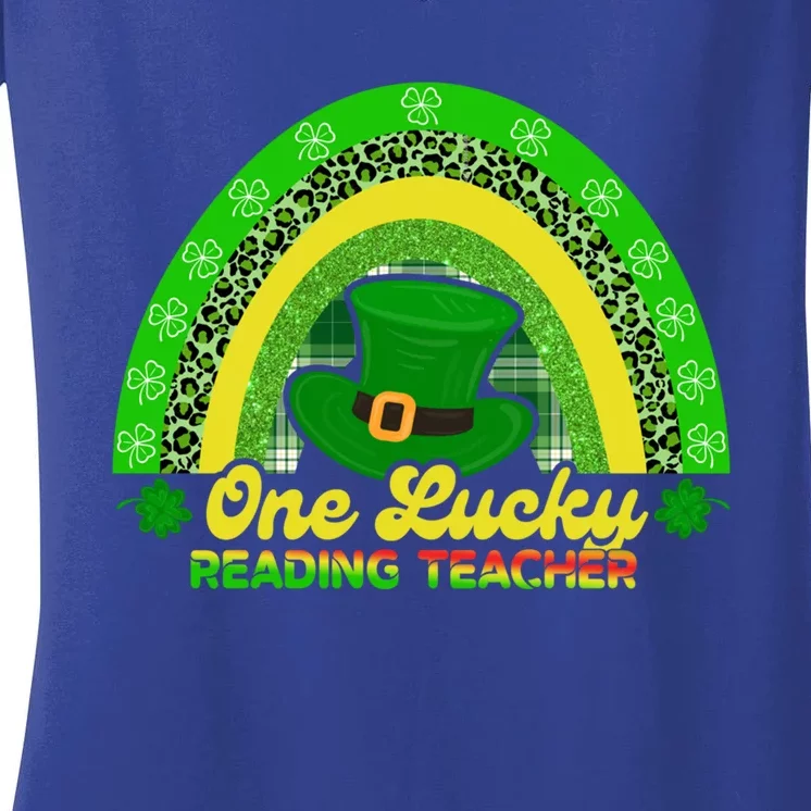 Happy St Patricks Day Cute One Lucky Reading Teacher Rainbow Meaningful Gift Women's V-Neck T-Shirt