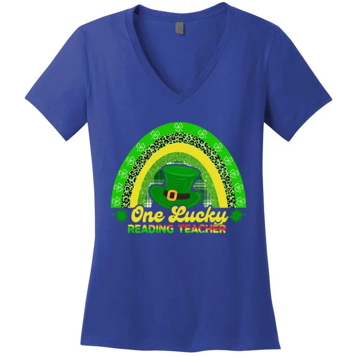 Happy St Patricks Day Cute One Lucky Reading Teacher Rainbow Meaningful Gift Women's V-Neck T-Shirt