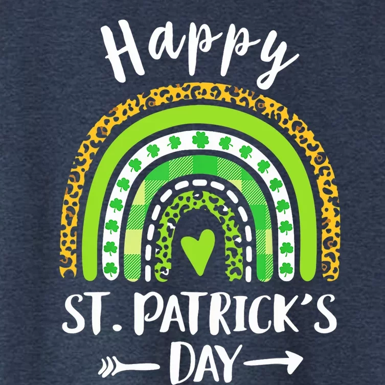 Happy St Patrick's Day Rainbow Leopard Print Shamrock Irish Women's Crop Top Tee