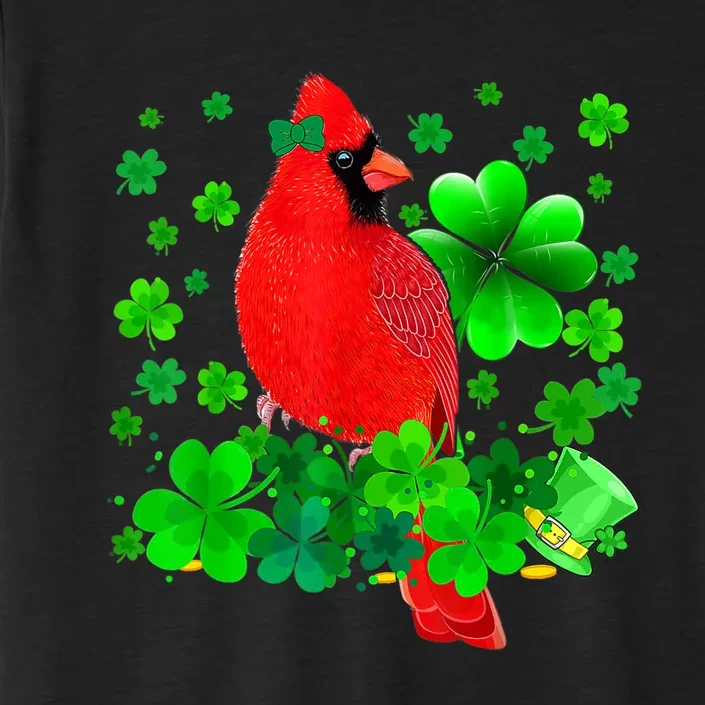 Happy St Patrick's Day Cardinal Bird With Shamrocks Lover ChromaSoft Performance T-Shirt