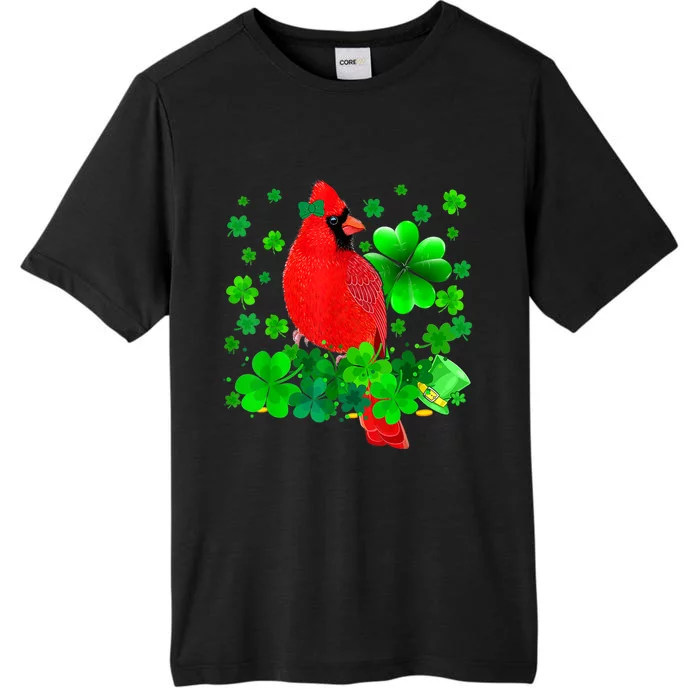 Happy St Patrick's Day Cardinal Bird With Shamrocks Lover ChromaSoft Performance T-Shirt