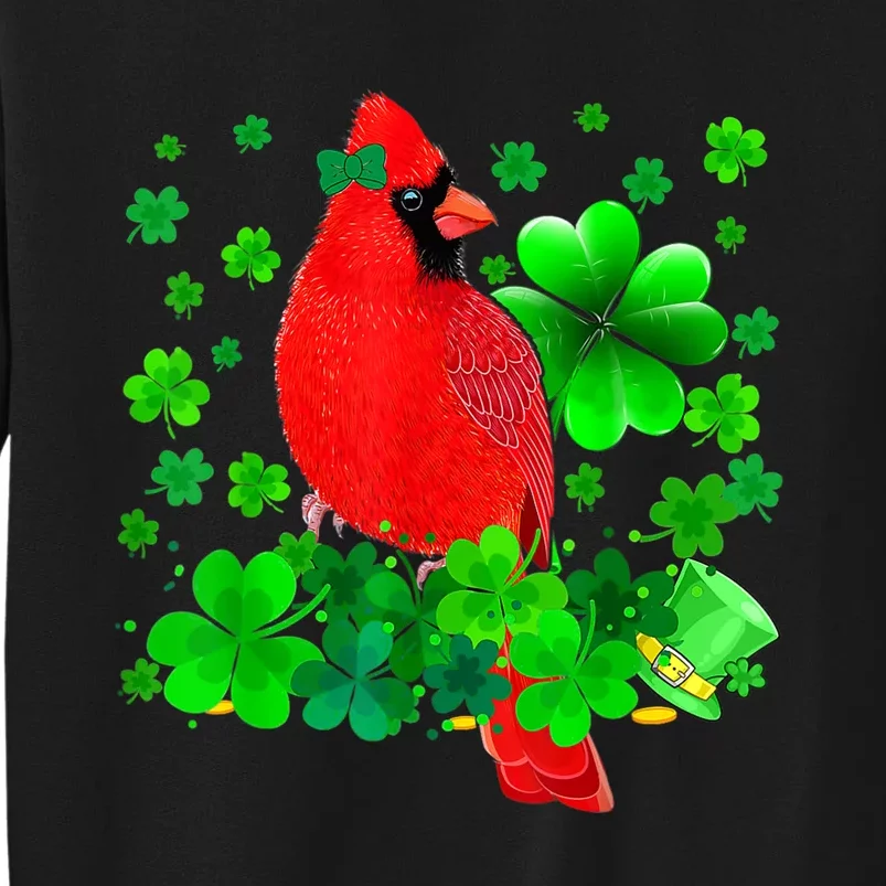 Happy St Patrick's Day Cardinal Bird With Shamrocks Lover Tall Sweatshirt