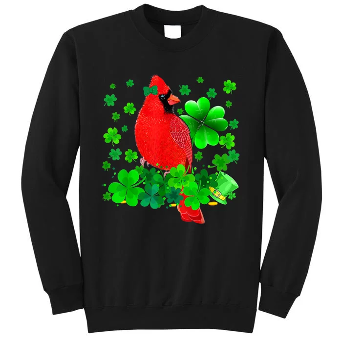 Happy St Patrick's Day Cardinal Bird With Shamrocks Lover Tall Sweatshirt