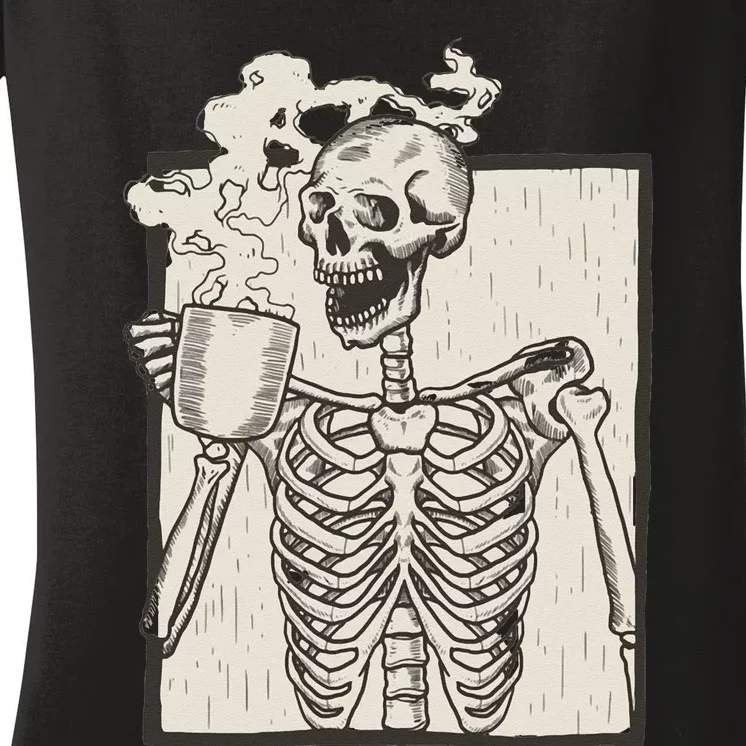 HALLOWEEN SKULL PRINT FLEECE OVERSIZED Women's V-Neck T-Shirt