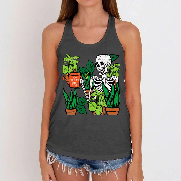 Halloween Skeleton Plants Alive Cute Costume Women's Knotted Racerback Tank