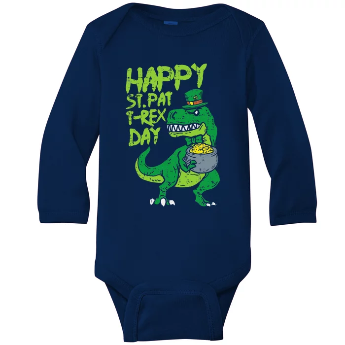 Happy St Pat Trex Day Funny Patricks Day Dinosaur Gift Baby Long Sleeve Bodysuit