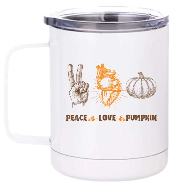 Halloween Skeleton Peace Love Pumpkin Heart Costume Gift Front & Back 12oz Stainless Steel Tumbler Cup