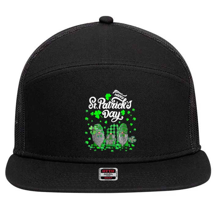 Happy St Patrick's Day Three Gnomes Shamrock Essential 7 Panel Mesh Trucker Snapback Hat