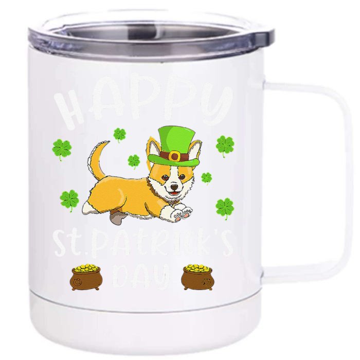 Happy St. Patrick's Day Funy Saint Patricks Corgi Dog Front & Back 12oz Stainless Steel Tumbler Cup