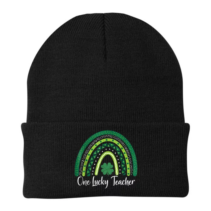 Happy St Patricks Day Cute One Lucky Teacher Rainbow Outfit Knit Cap Winter Beanie