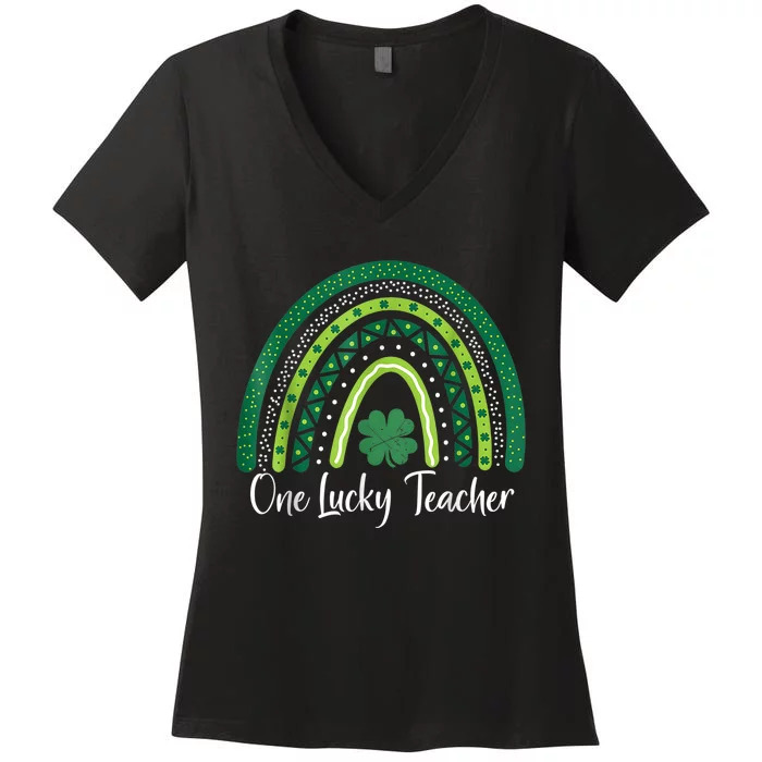 Happy St Patricks Day Cute One Lucky Teacher Rainbow Outfit Women's V-Neck T-Shirt