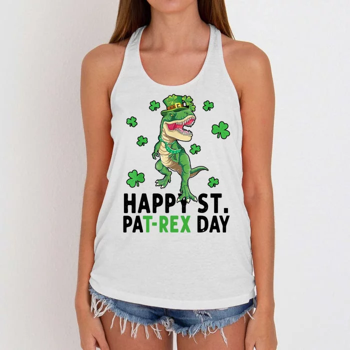 Happy St Patrick's Day T Rex Women's Knotted Racerback Tank