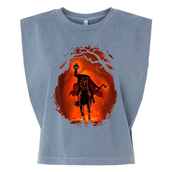 Halloween Scary Pumpkin Headless Horseman Garment-Dyed Women's Muscle Tee