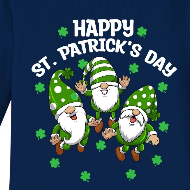 Happy St PatrickS Day Three Gnomes Truck St Patricks Day Baby Long Sleeve Bodysuit