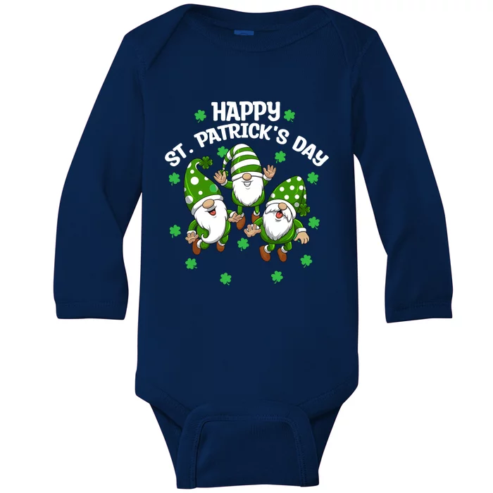 Happy St PatrickS Day Three Gnomes Truck St Patricks Day Baby Long Sleeve Bodysuit