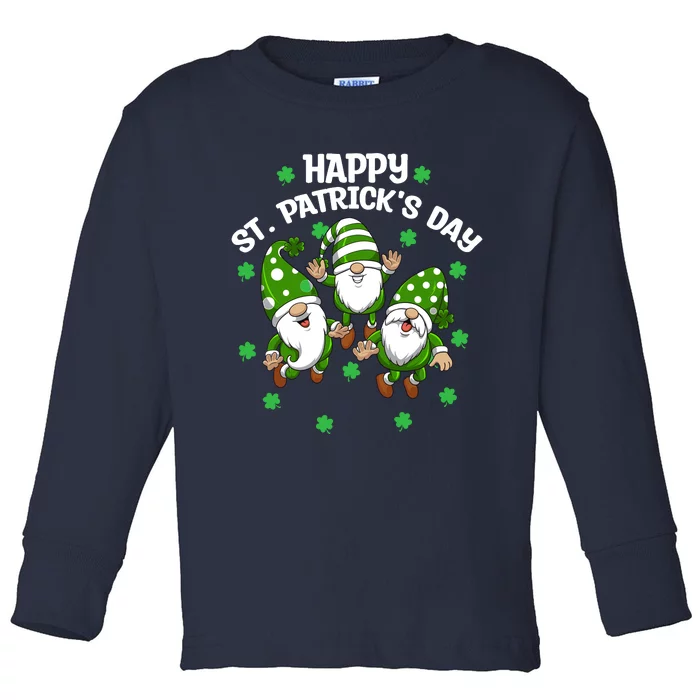 Happy St PatrickS Day Three Gnomes Truck St Patricks Day Toddler Long Sleeve Shirt