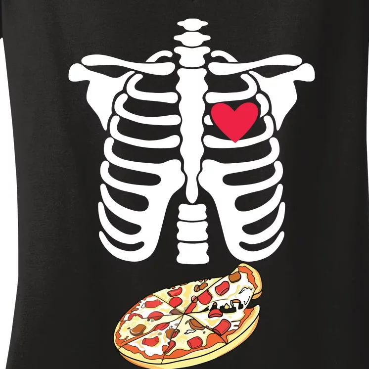 Halloween Skeleton Pregnancy Pizza Xray Dad To Be Women's V-Neck T-Shirt