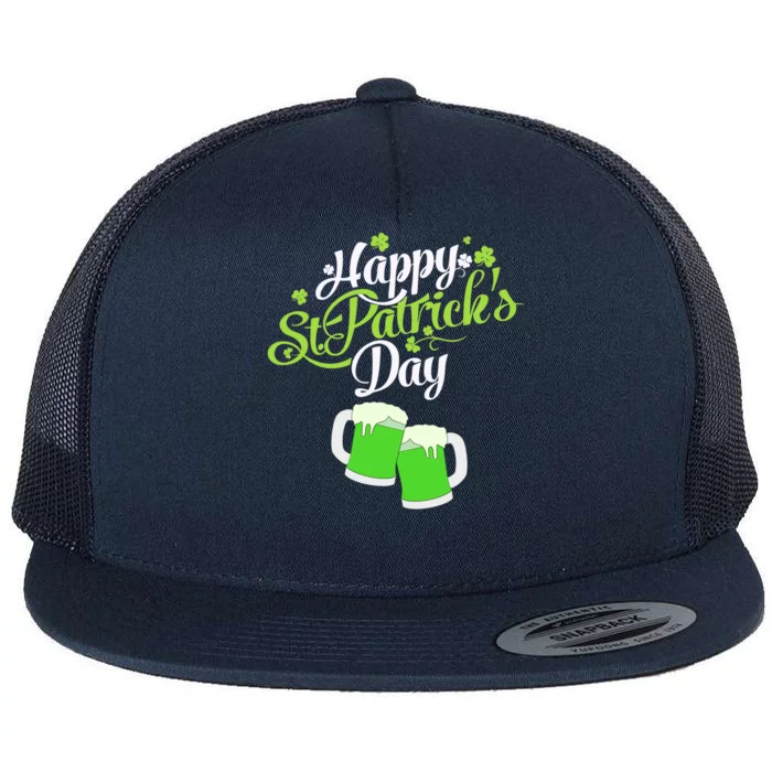 Happy St Patricks Day Green Beer Lucky Shamrock Flat Bill Trucker Hat