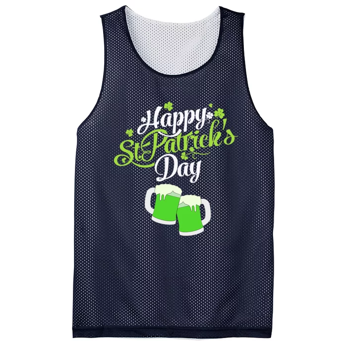 Happy St Patricks Day Green Beer Lucky Shamrock Mesh Reversible Basketball Jersey Tank