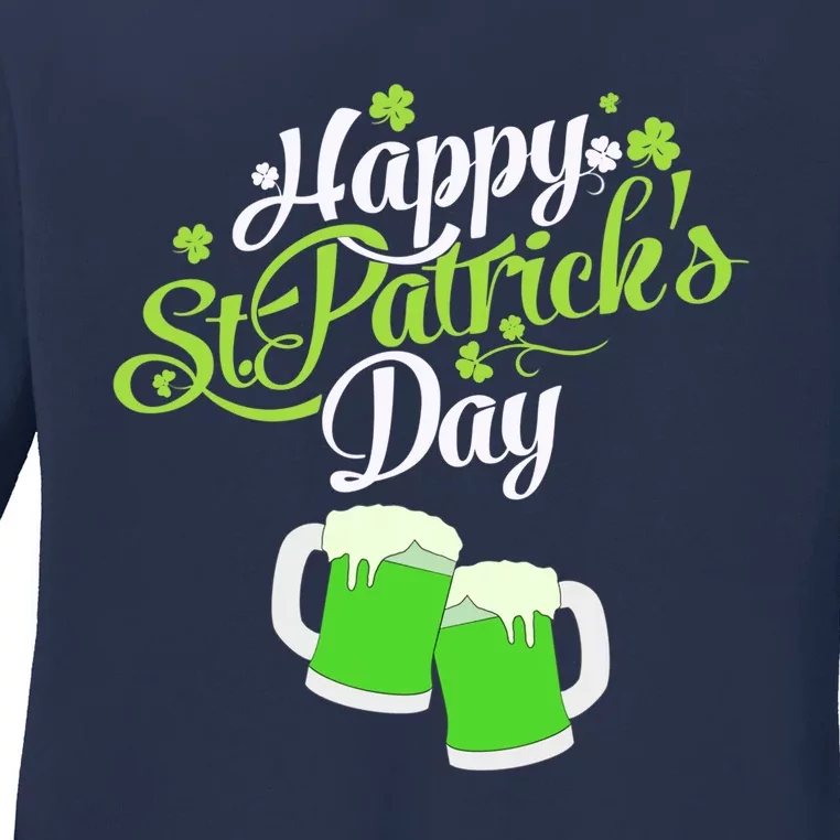 Happy St Patricks Day Green Beer Lucky Shamrock Ladies Long Sleeve Shirt