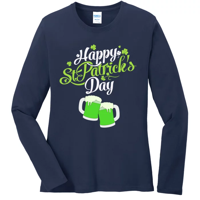 Happy St Patricks Day Green Beer Lucky Shamrock Ladies Long Sleeve Shirt