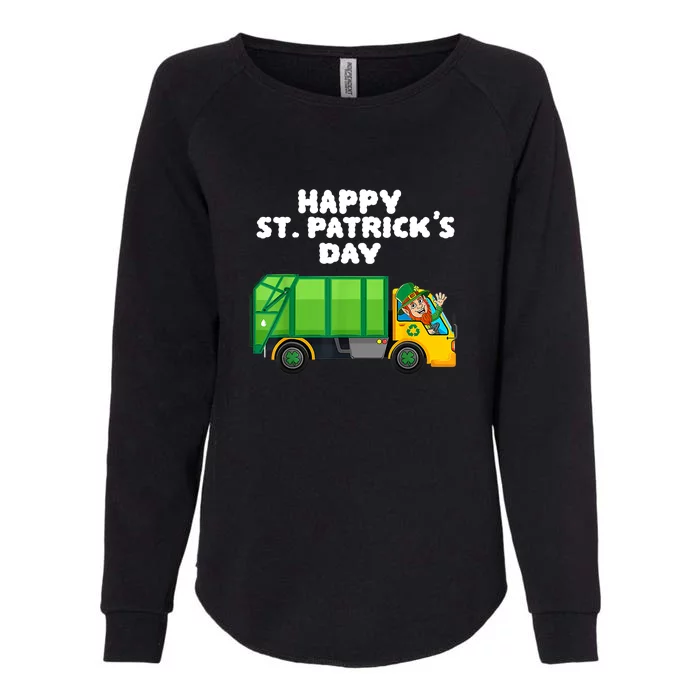 Happy St Patricks Day Leprechaun Garbage Truck Kids Womens California Wash Sweatshirt